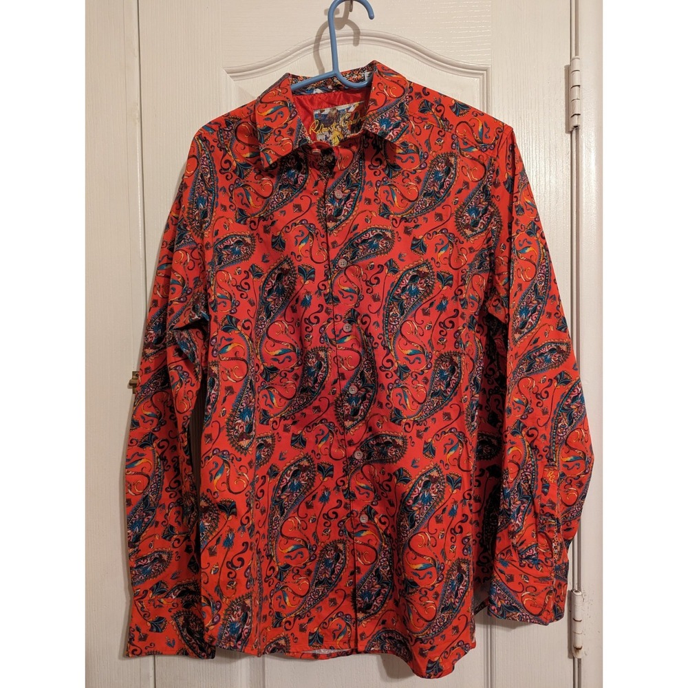 ROBERT GRAHAM PAISLEY RED SIZE L LONG SLEEVE COTTON MADE IN INDIA